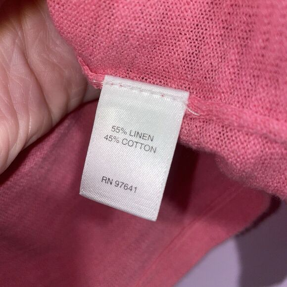 J Jill Linen Blend Knit Top Women L Pink 3/4 Sleeve Minimalist Casual Coastal - Picture 5 of 8